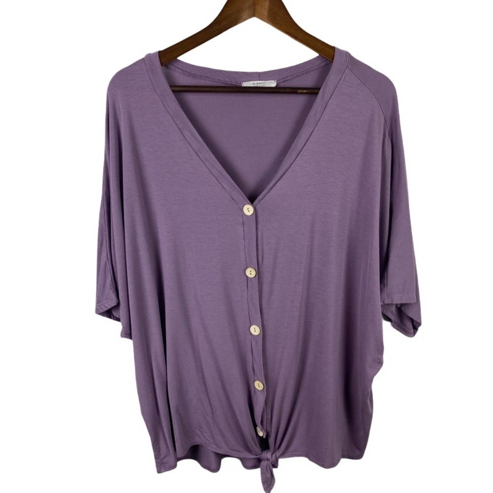 a. gain Purple Button Up Twist Top